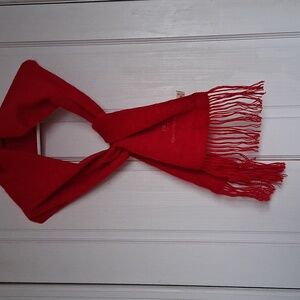 Vibrant Red and Warm Alpaca Wool Scarf with Fringe